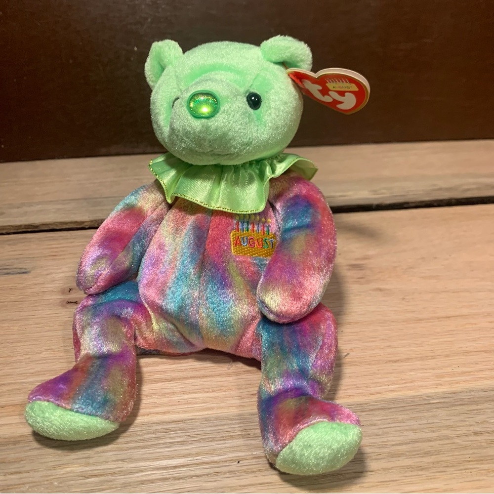 Vintage august birthday beanie baby bear 2001 with tag and protector